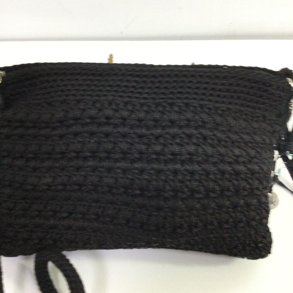 The Sak Black Hand Crochet Crossbody Bag Vintage Knit Purse Zip Top Silver Charm - Picture 2 of 12